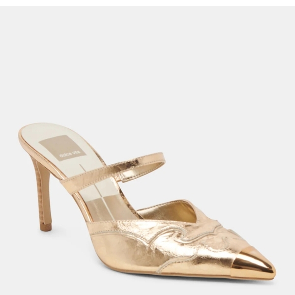 Dolce Vita gold Klover Heels Gold cap toe Distressed Leather mule heels‎ size 11 - Picture 1 of 10